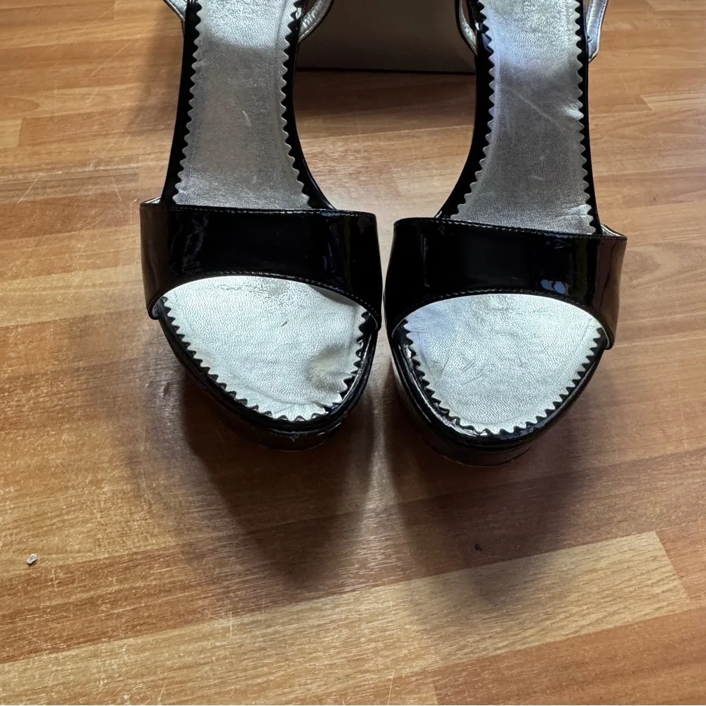 Charles David truce black patent wedge open toe shoes ankle strap size 9 - Picture 6 of 12